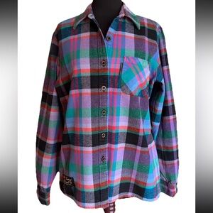 Vermont Flannel Classic Fit Garden Island Plaid Flannel Button Up Size Large USA